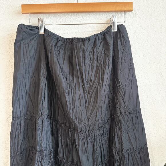 Silkland Crinkle 100% Silk Maxi Skirt M Tiered Lace Trim Whimsygoth Darkfaiy - Picture 2 of 7